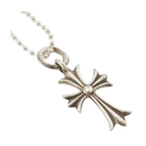Chrome Hearts 925 Sterling Silver Cross Pendant With Ball Chain