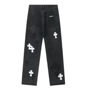 Chrome Hearts Black Jeans With White Crosses