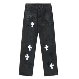 Chrome Hearts Black Jeans With White Crosses