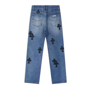 Chrome Hearts Cross Leather Patches Jeans