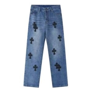 Chrome Hearts Cross Leather Patches Jeans