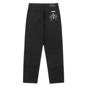 Chrome Hearts Distressed Cross Patch Designer Jeans black