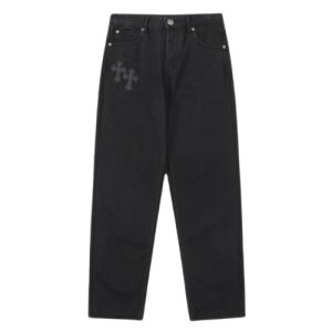 Chrome Hearts Distressed Cross Patch Designer Jeans black