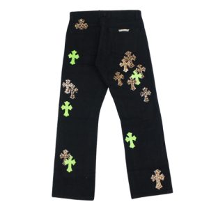 Chrome Hearts Leopard Green Cross Leather Patch Jeans