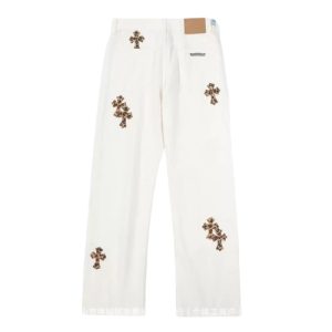 Chrome Hearts Levi Cheetah Cross Patch White Jeans