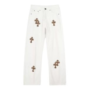 Chrome Hearts Levi Cheetah Cross Patch White Jeans