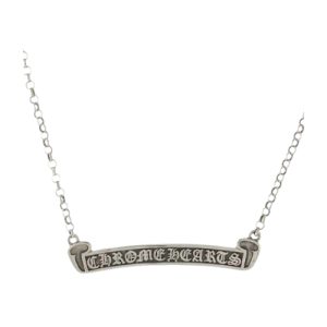 Chrome Hearts Silver Scroll Label Logo Chain Necklace