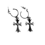 Chrome Hearts Silver Tiny Cross Dangle Hoop Earring