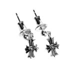 Chrome Hearts Silver Tiny Cross Dangle Hoop Earring