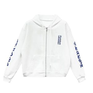 Chrome Hearts Vertical-Logo White Zip Up Hoodie
