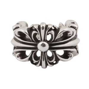 Chrome Hearts Double Cross Floral Silver Ring