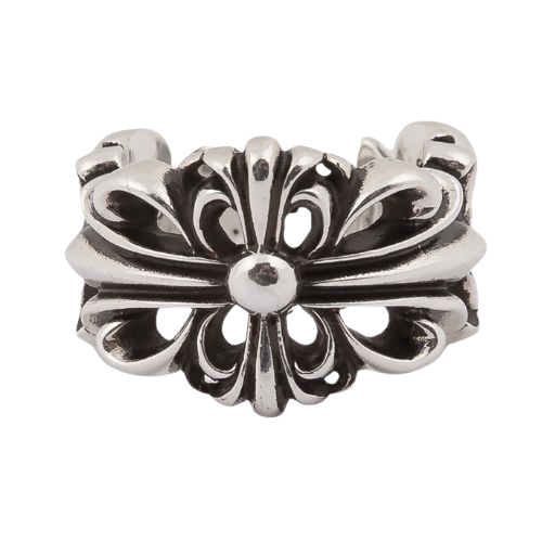 Chrome Hearts Double Cross Floral Silver Ring Chrome Hearts Double Cross Floral Silver Ring