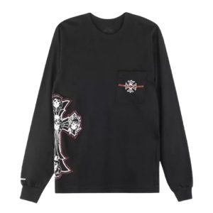 Chrome Hearts Gun N Roses Black Cross Embroidery Logo Long Sleeve Tee