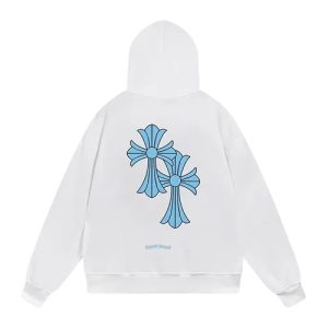 Chrome Hearts Blue Cross White Hoodie