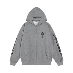 Chrome Hearts Cross Emblem Zip Grey Hoodie