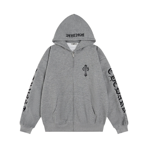 Chrome Hearts Cross Emblem Zip Grey Hoodie Chrome Hearts Cross Emblem Zip Grey Hoodie