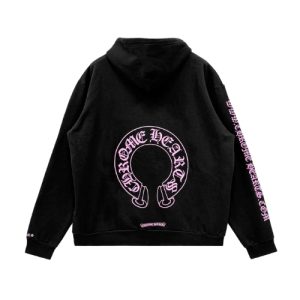 Chrome Hearts Pink Horseshoe Logo Black Hoodie